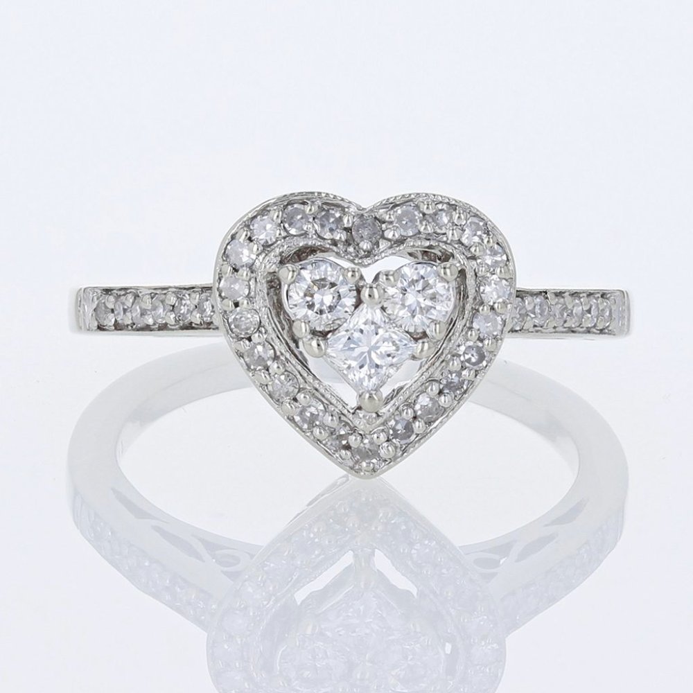 14k White Gold Half Carat Diamond Double Heart Ring